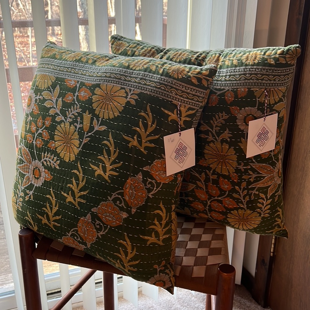 Kantha Pillow Set, Large.  Created from recycled Indian saris. 2 pillows.